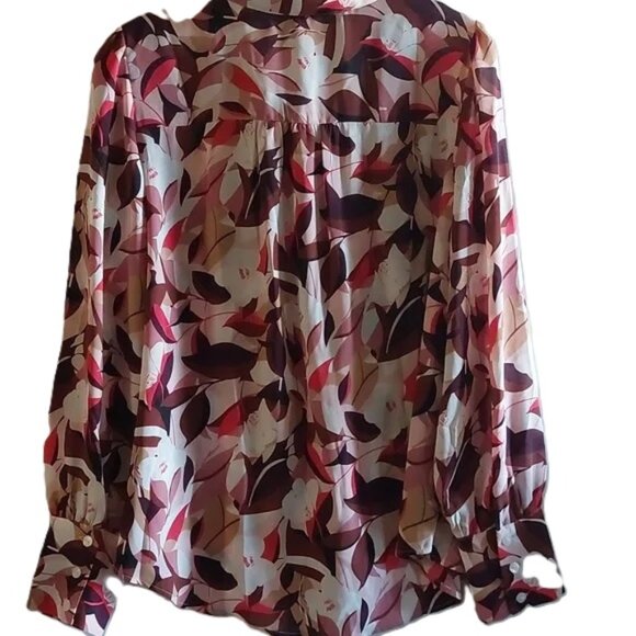 Ann Taylor Factory Women's Long Sleeve Coral & Cream Button-Up Floral Blouse, M - Picture 3 of 14